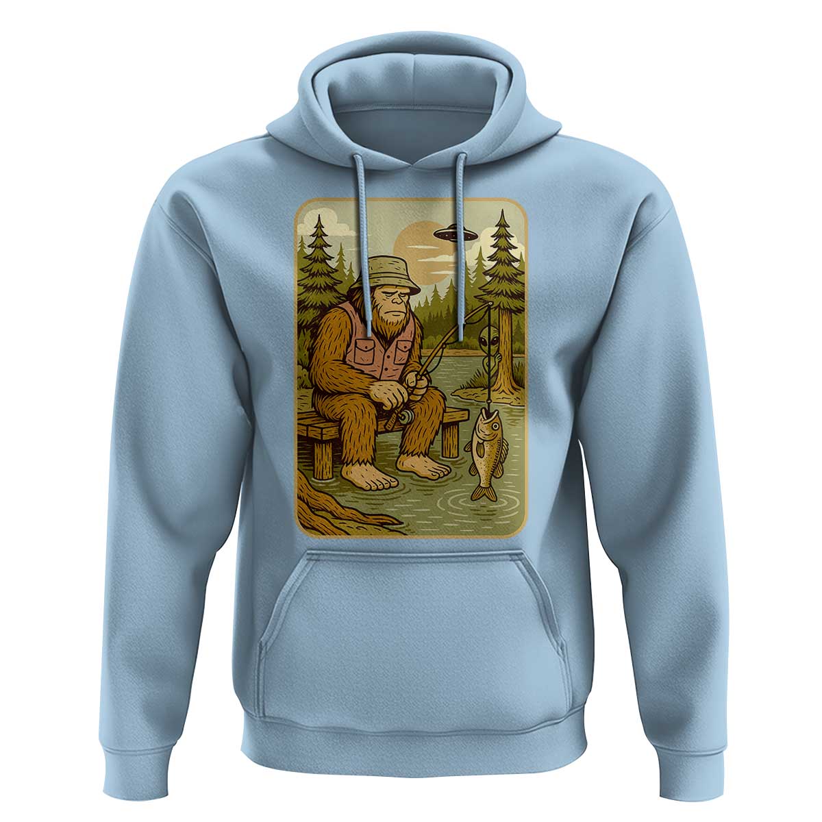 Funny Bigfoot Alien Hoodie Fishing Lover Gift - Wonder Print Shop