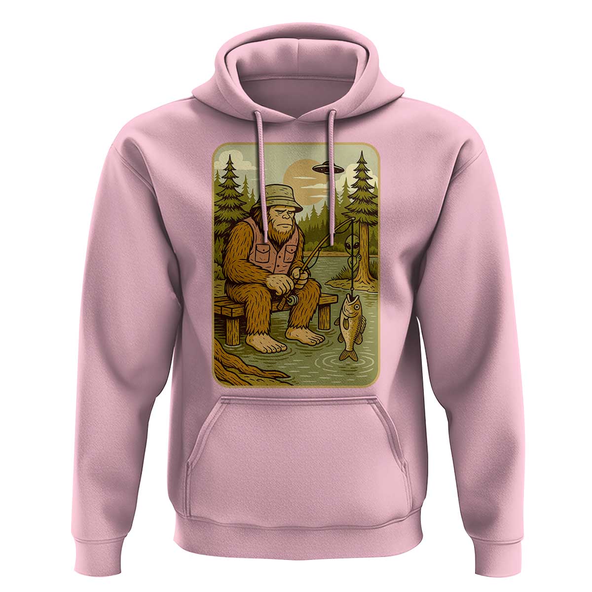 Funny Bigfoot Alien Hoodie Fishing Lover Gift - Wonder Print Shop
