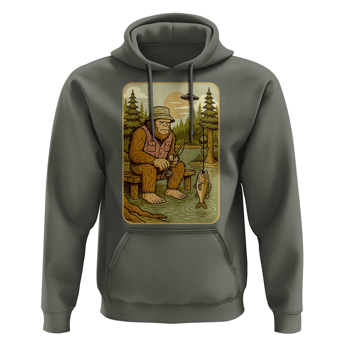 Funny Bigfoot Alien Hoodie Fishing Lover Gift - Wonder Print Shop