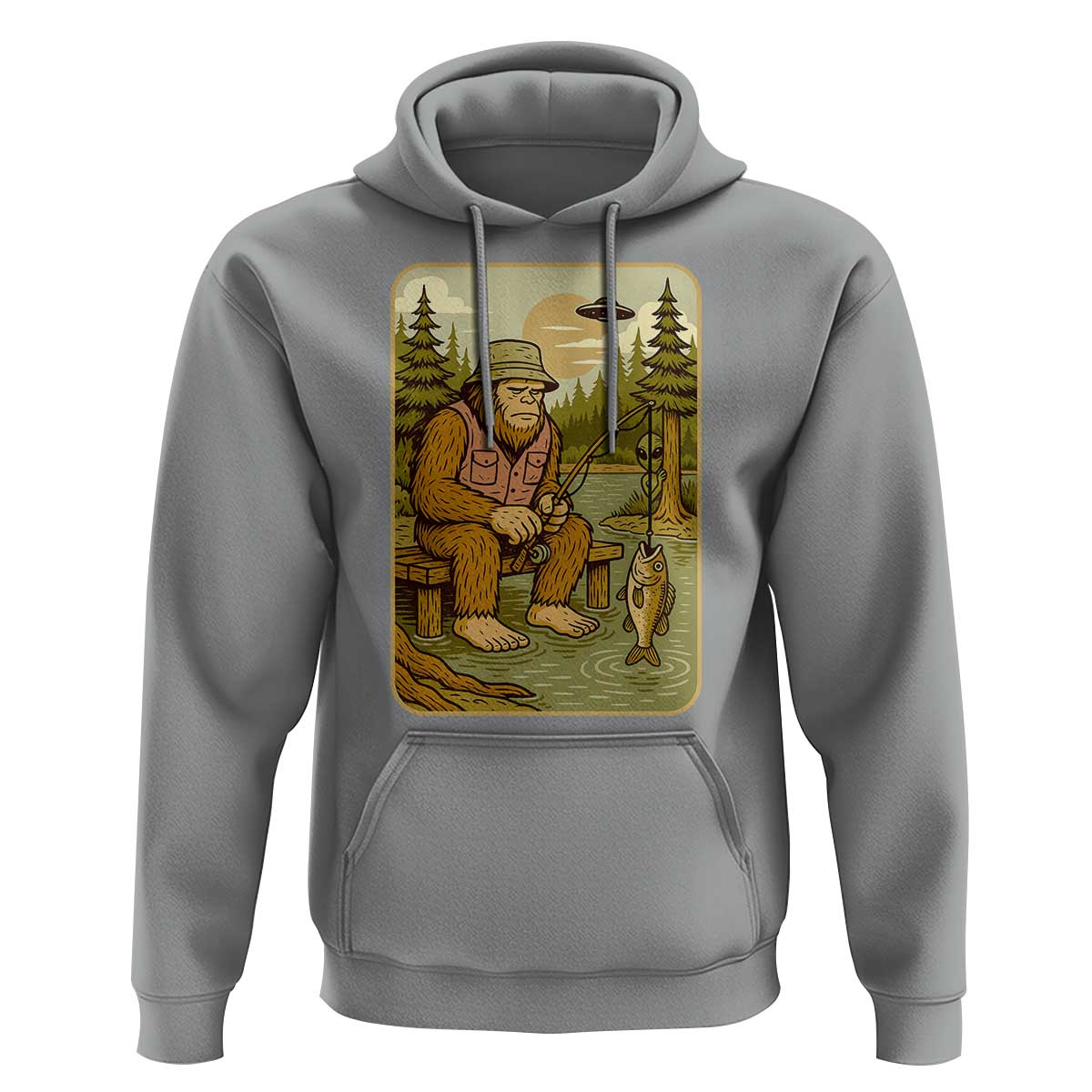 Funny Bigfoot Alien Hoodie Fishing Lover Gift - Wonder Print Shop