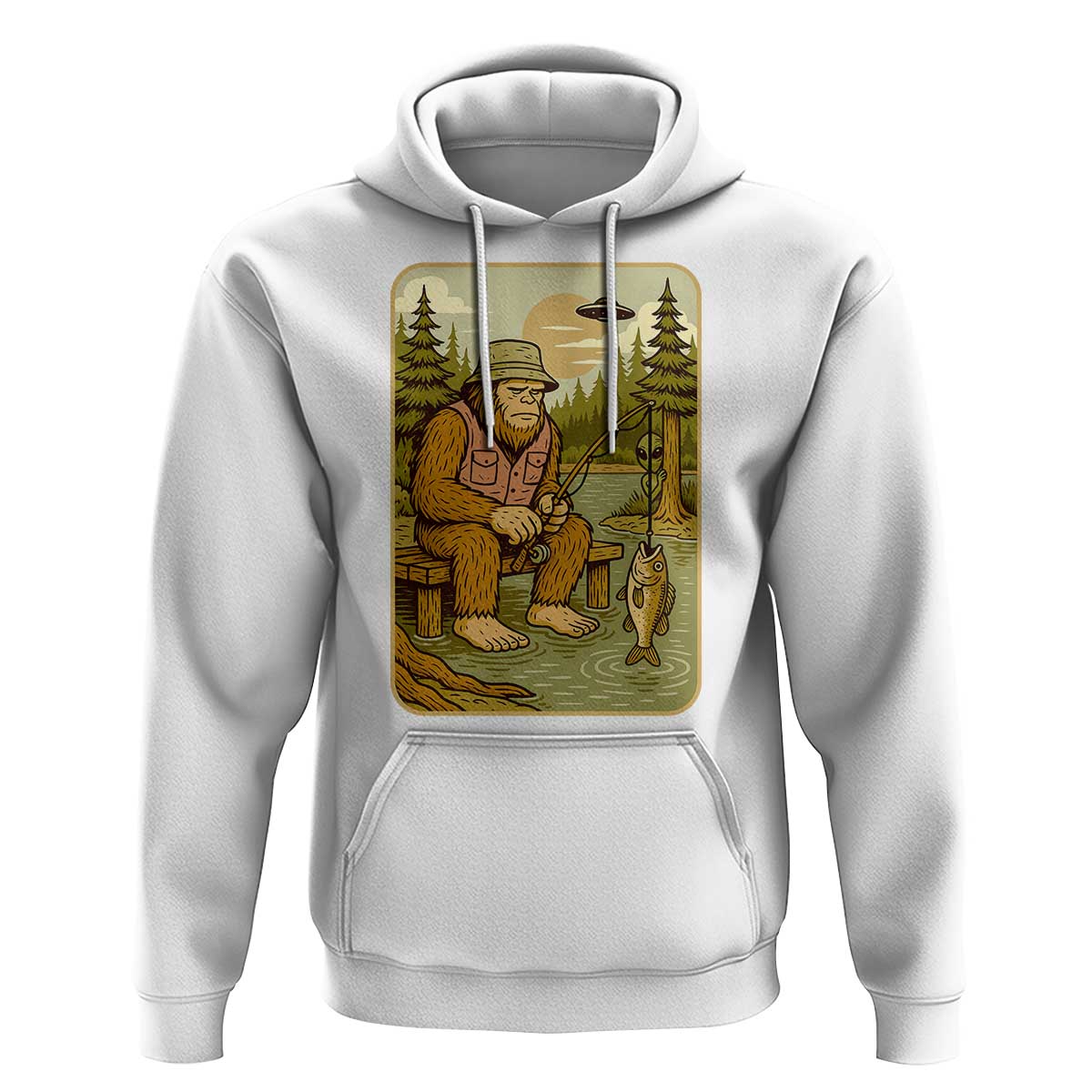 Funny Bigfoot Alien Hoodie Fishing Lover Gift - Wonder Print Shop