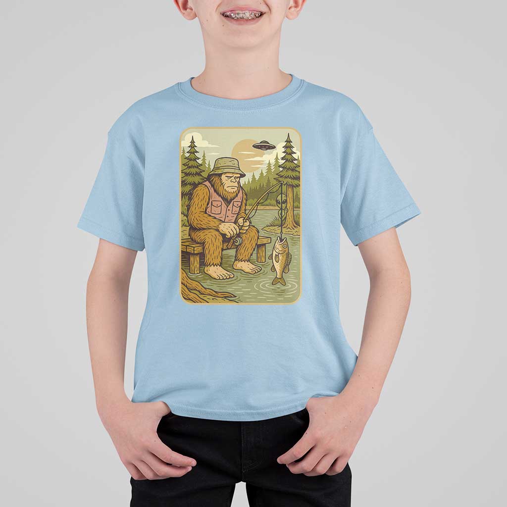 Funny Bigfoot Alien T Shirt For Kid Fishing Lover Gift - Wonder Print Shop