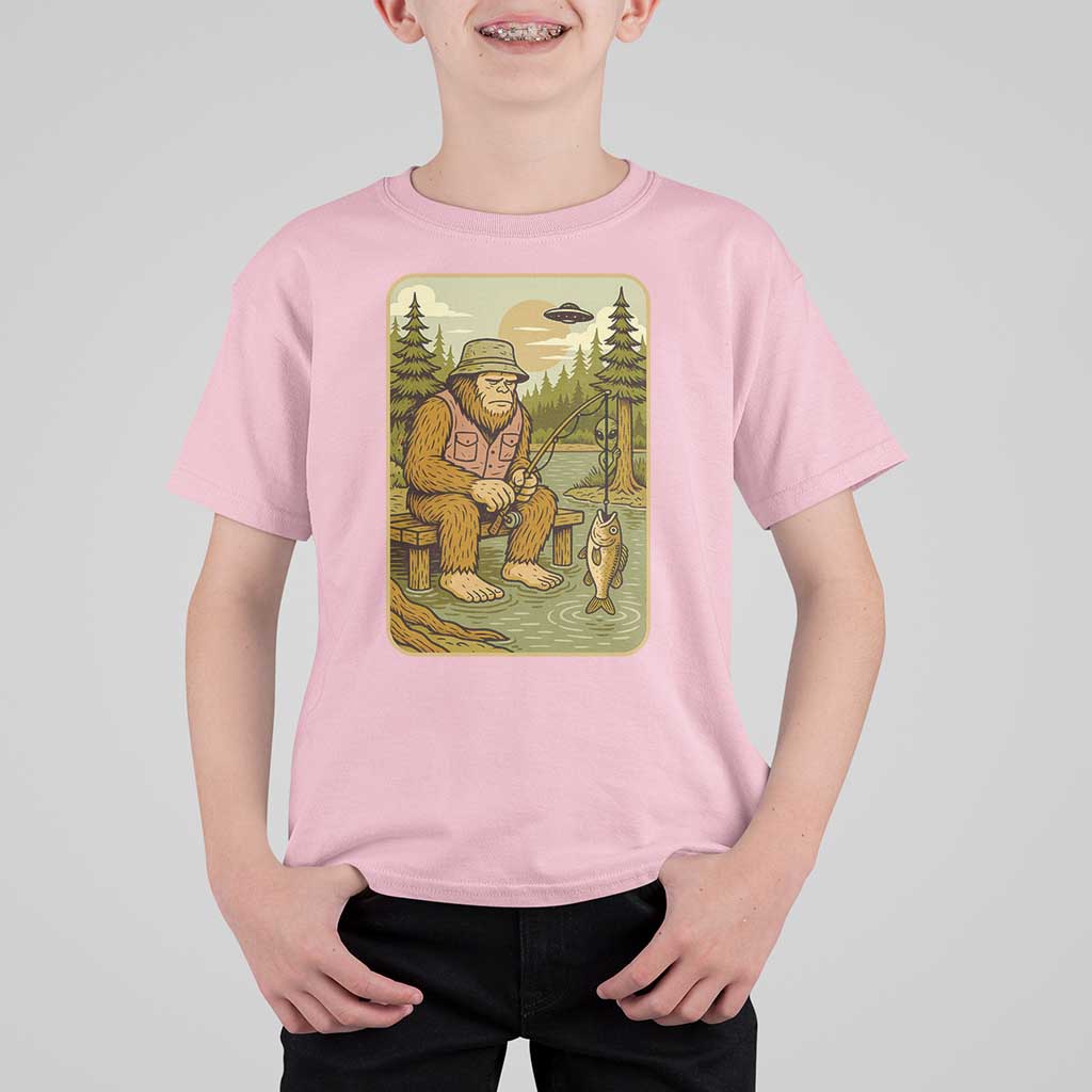 Funny Bigfoot Alien T Shirt For Kid Fishing Lover Gift - Wonder Print Shop