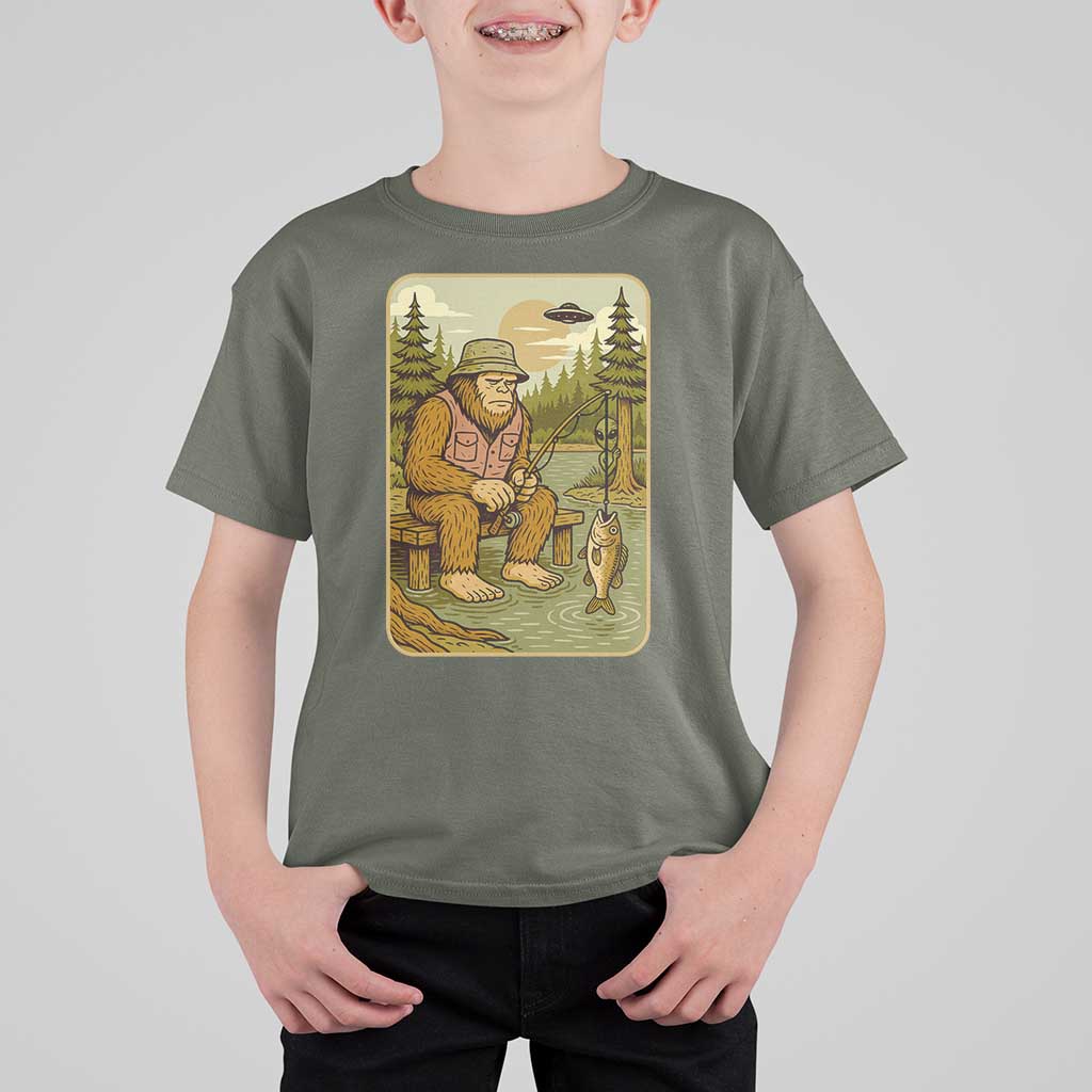 Funny Bigfoot Alien T Shirt For Kid Fishing Lover Gift - Wonder Print Shop