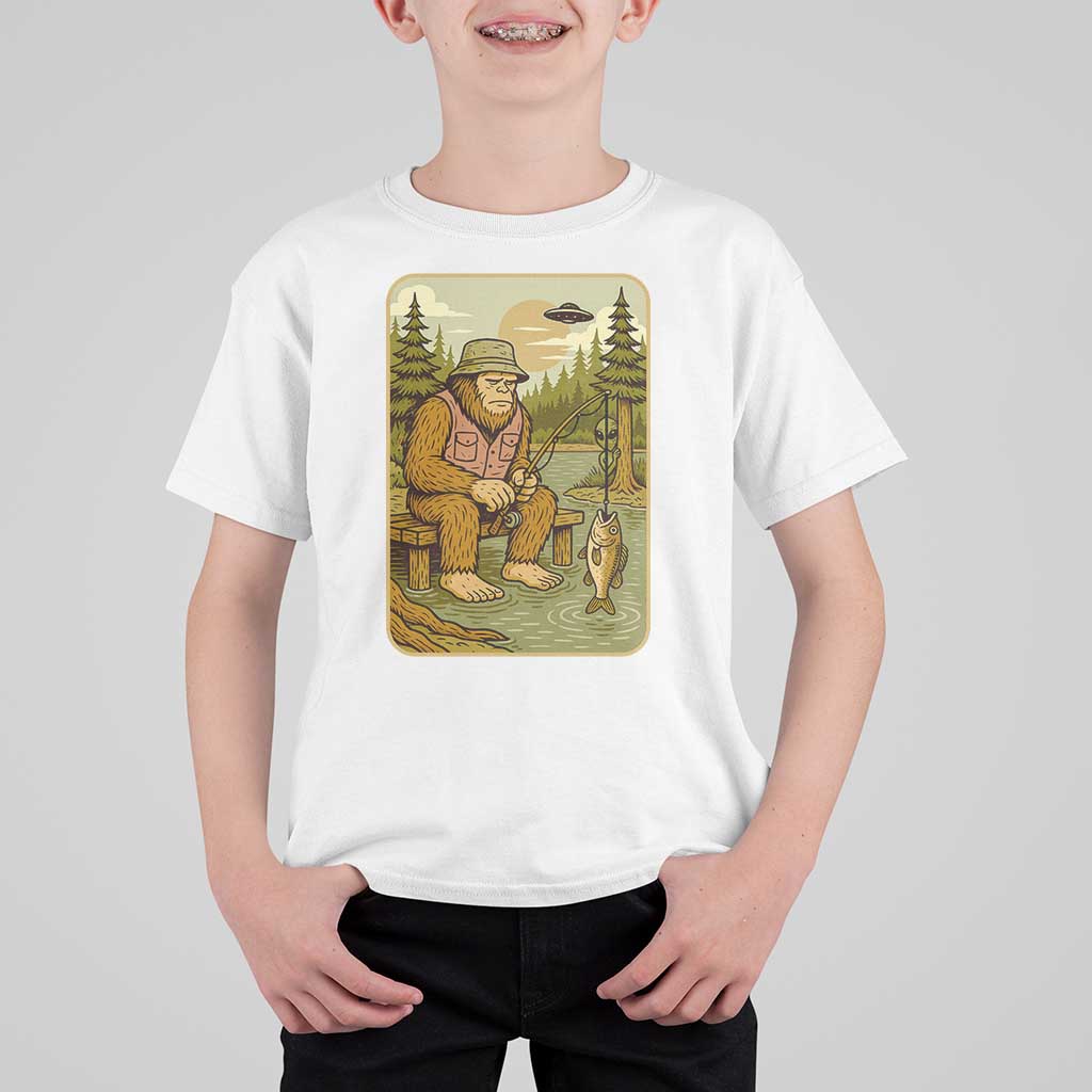 Funny Bigfoot Alien T Shirt For Kid Fishing Lover Gift - Wonder Print Shop