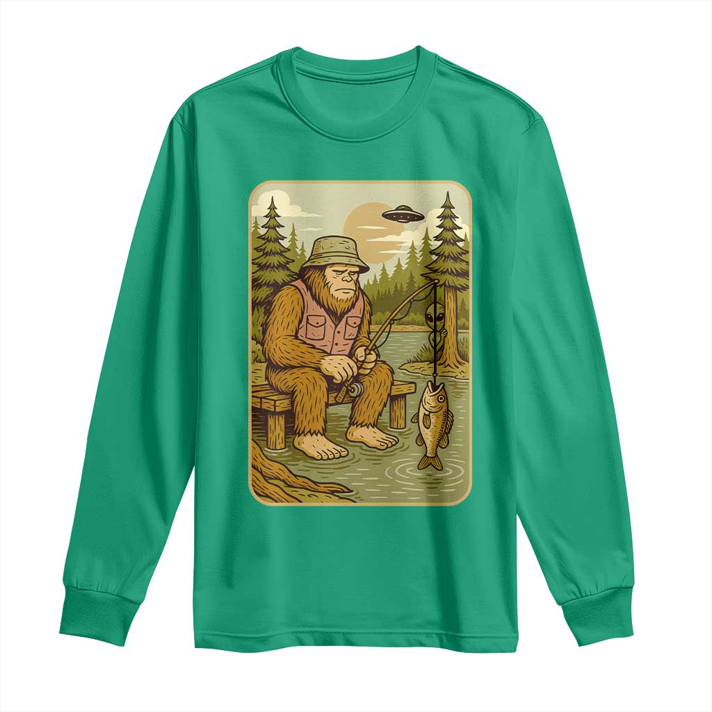 Funny Bigfoot Alien Long Sleeve Shirt Fishing Lover Gift - Wonder Print Shop