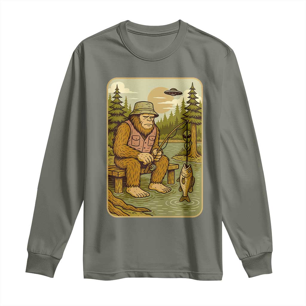 Funny Bigfoot Alien Long Sleeve Shirt Fishing Lover Gift - Wonder Print Shop