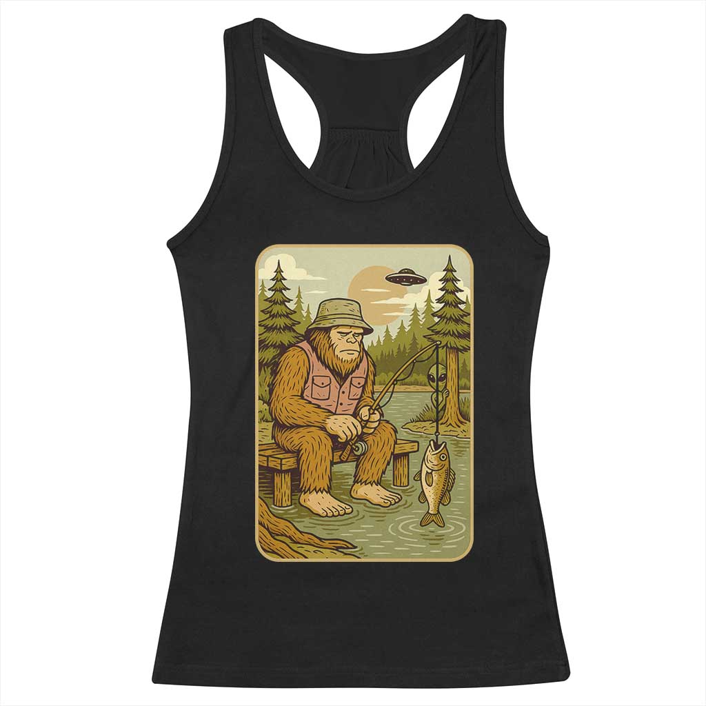 Funny Bigfoot Alien Racerback Tank Top Fishing Lover Gift - Wonder Print Shop