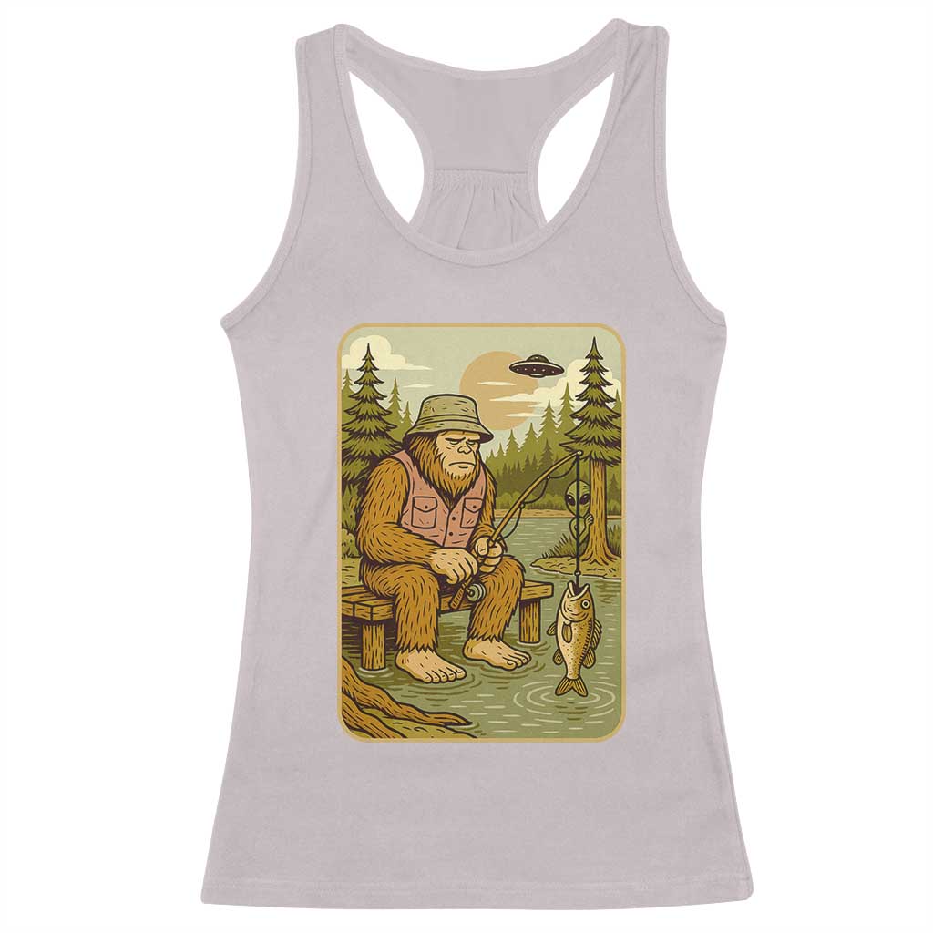 Funny Bigfoot Alien Racerback Tank Top Fishing Lover Gift - Wonder Print Shop