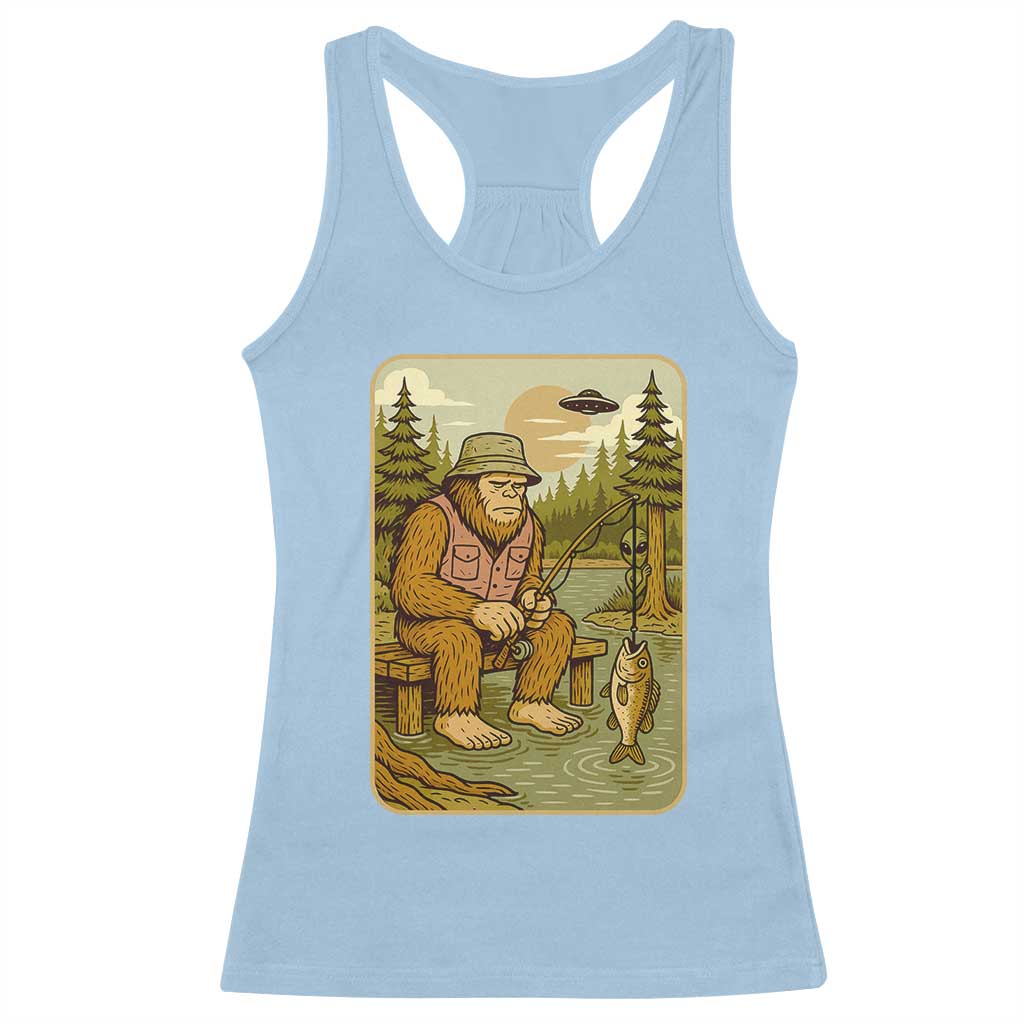 Funny Bigfoot Alien Racerback Tank Top Fishing Lover Gift - Wonder Print Shop