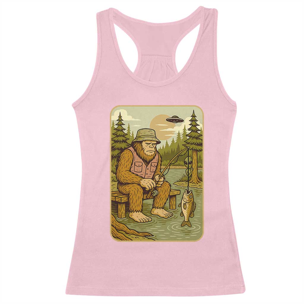 Funny Bigfoot Alien Racerback Tank Top Fishing Lover Gift - Wonder Print Shop