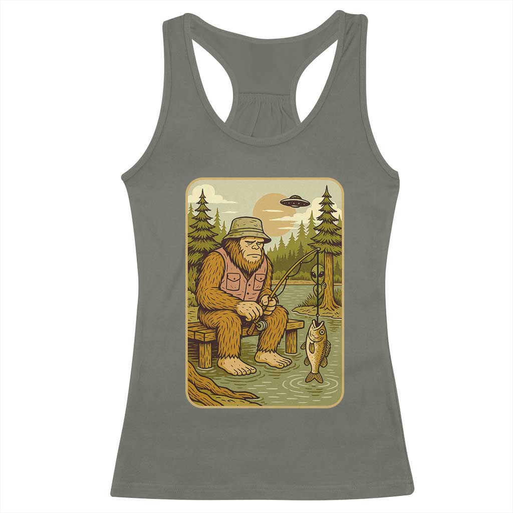 Funny Bigfoot Alien Racerback Tank Top Fishing Lover Gift - Wonder Print Shop