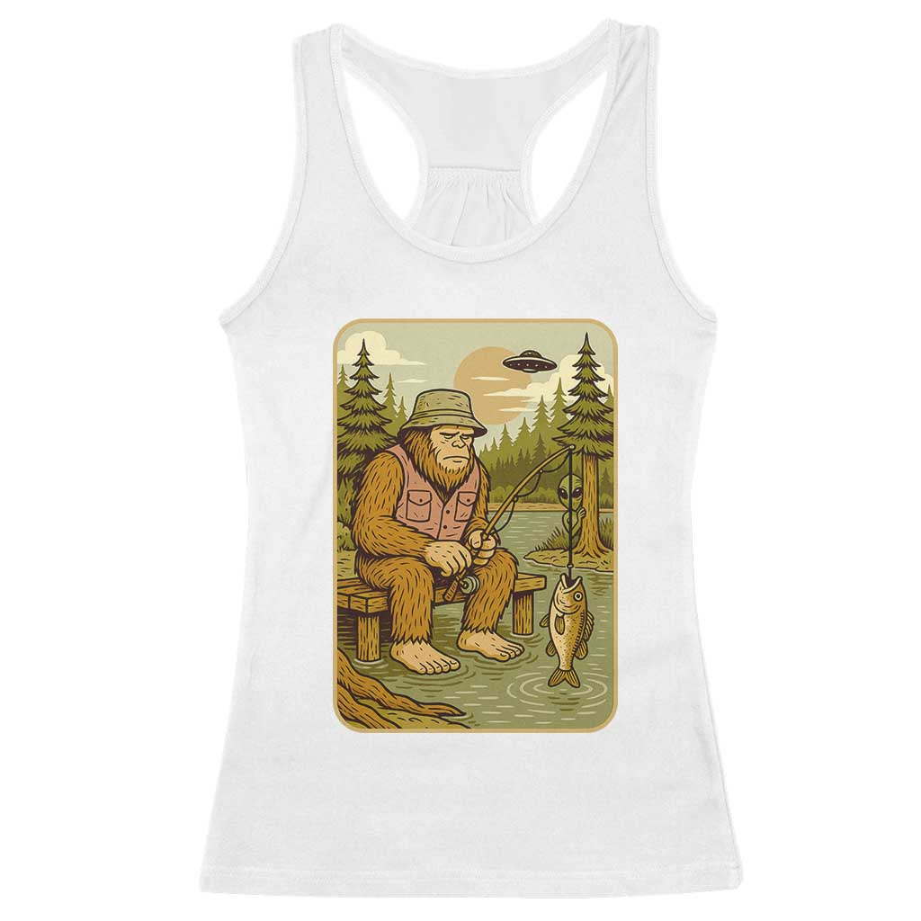 Funny Bigfoot Alien Racerback Tank Top Fishing Lover Gift - Wonder Print Shop
