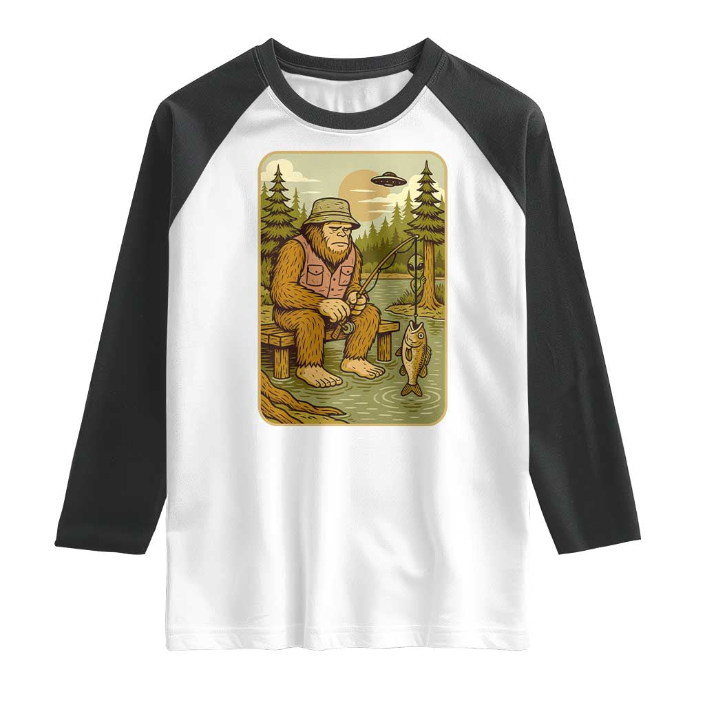 Funny Bigfoot Alien Raglan Shirt Fishing Lover Gift - Wonder Print Shop
