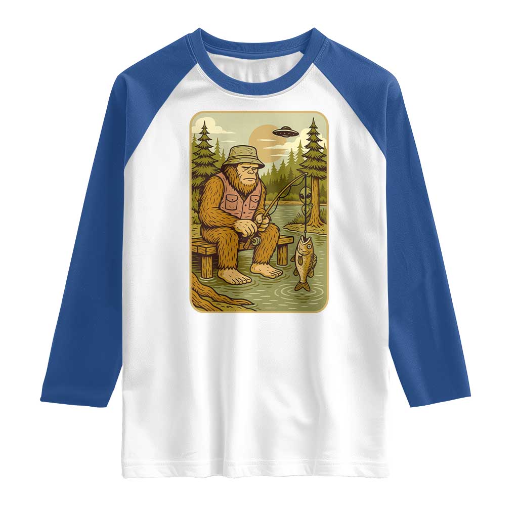 Funny Bigfoot Alien Raglan Shirt Fishing Lover Gift - Wonder Print Shop