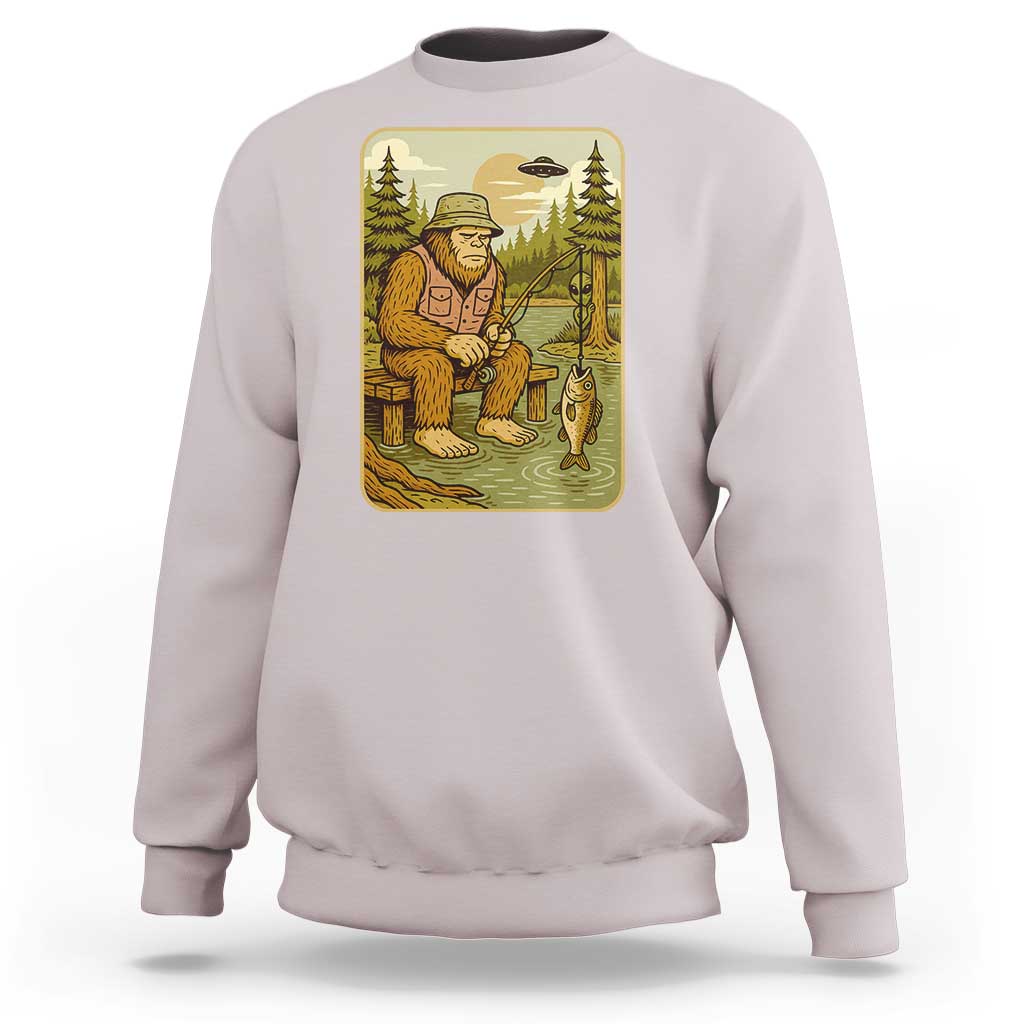 Funny Bigfoot Alien Sweatshirt Fishing Lover Gift - Wonder Print Shop