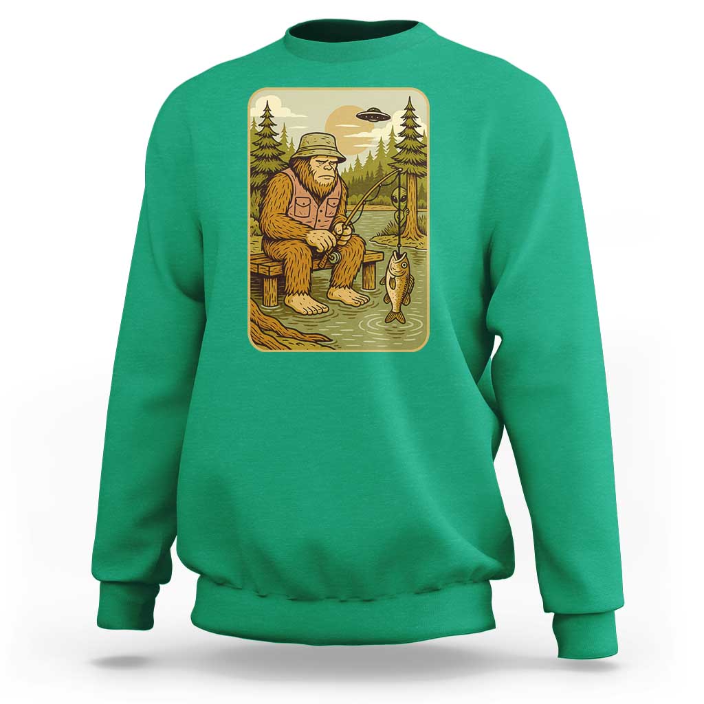 Funny Bigfoot Alien Sweatshirt Fishing Lover Gift - Wonder Print Shop