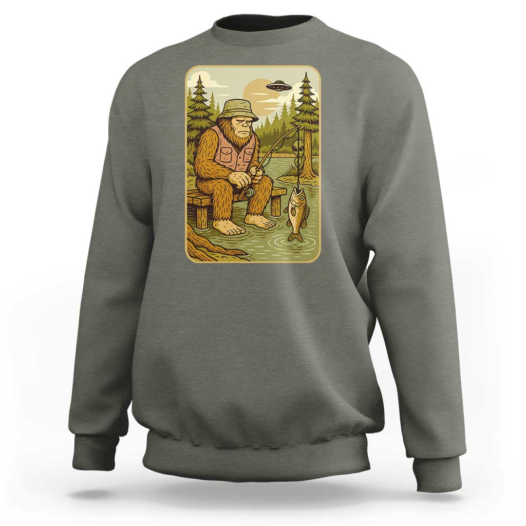 Funny Bigfoot Alien Sweatshirt Fishing Lover Gift - Wonder Print Shop