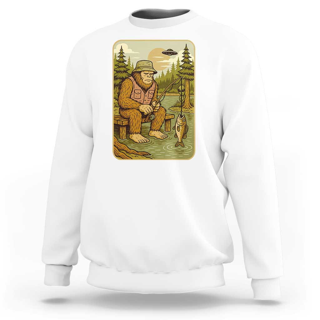 Funny Bigfoot Alien Sweatshirt Fishing Lover Gift - Wonder Print Shop