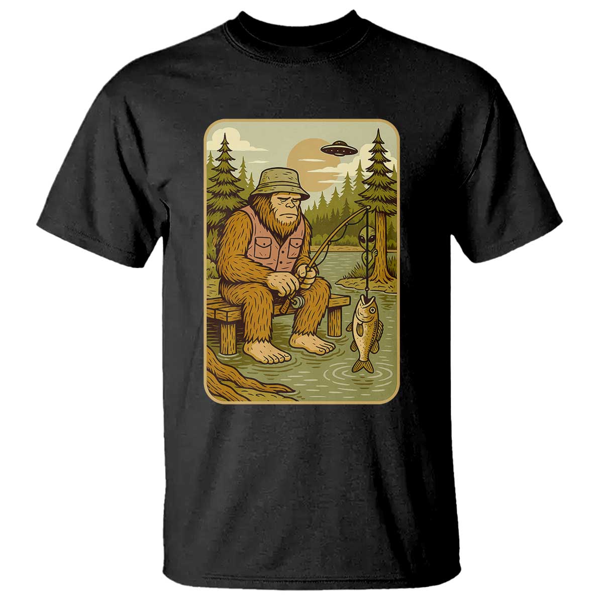 Funny Bigfoot Alien T Shirt Fishing Lover Gift - Wonder Print Shop