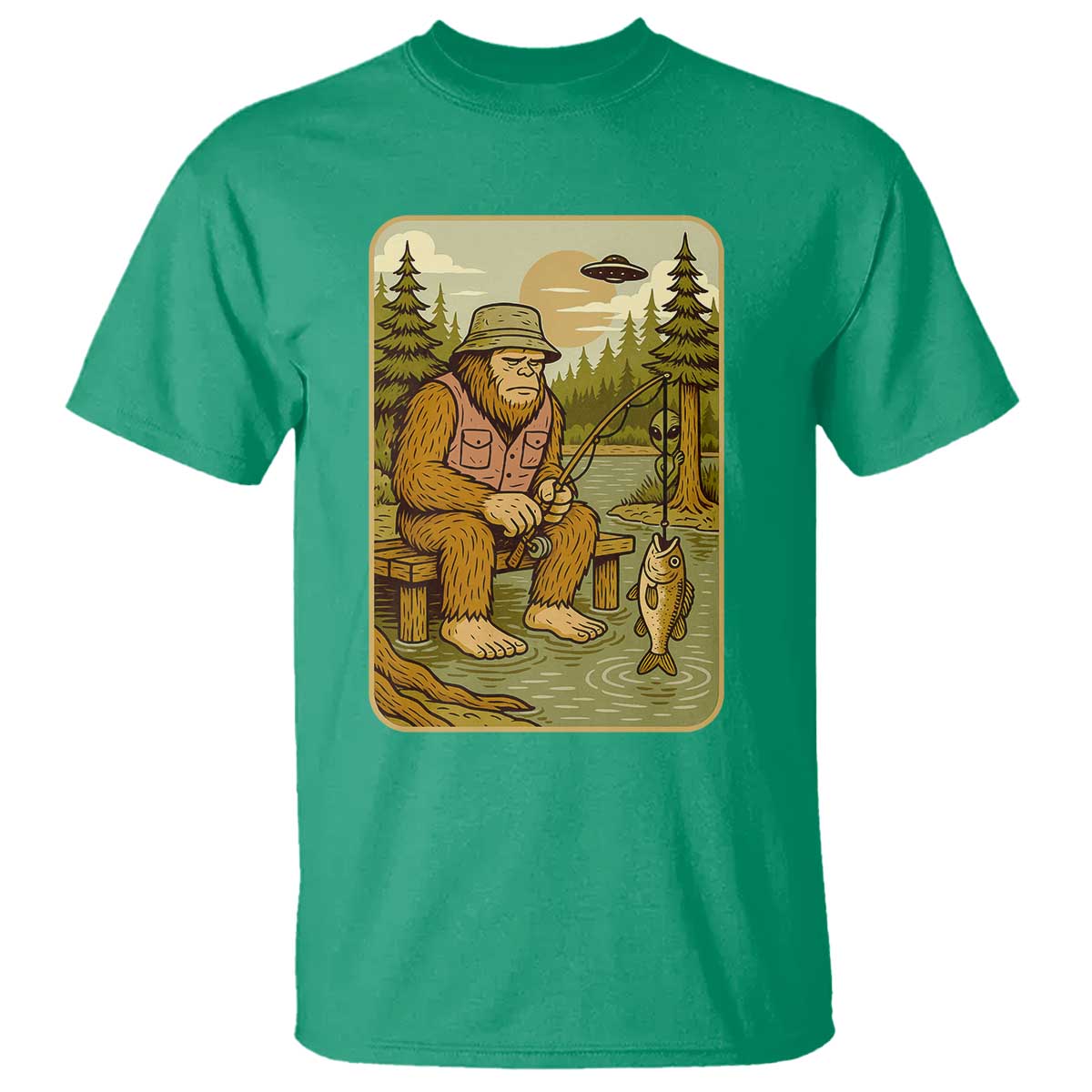 Funny Bigfoot Alien T Shirt Fishing Lover Gift - Wonder Print Shop