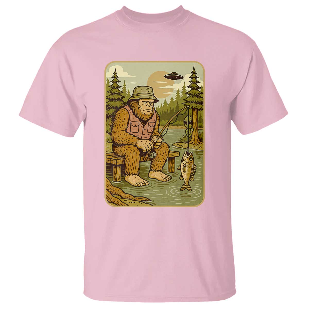 Funny Bigfoot Alien T Shirt Fishing Lover Gift - Wonder Print Shop