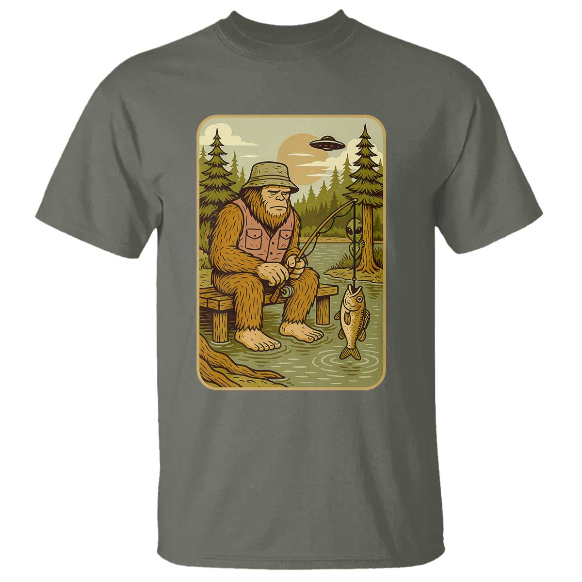 Funny Bigfoot Alien T Shirt Fishing Lover Gift - Wonder Print Shop