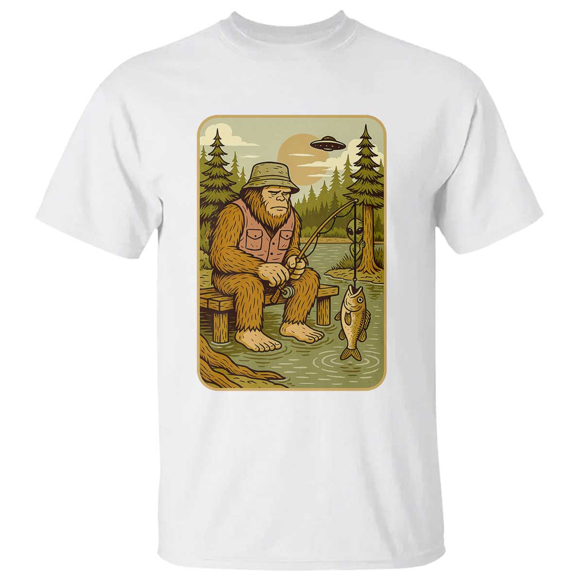 Funny Bigfoot Alien T Shirt Fishing Lover Gift - Wonder Print Shop