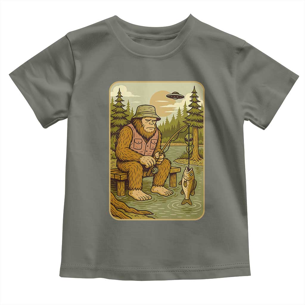 Funny Bigfoot Alien Toddler T Shirt Fishing Lover Gift - Wonder Print Shop