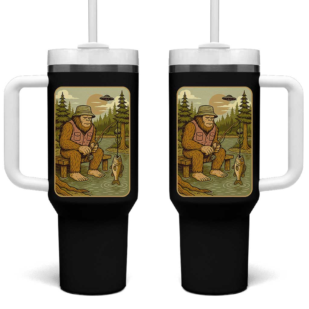 Funny Bigfoot Alien Tumbler With Handle Fishing Lover Gift