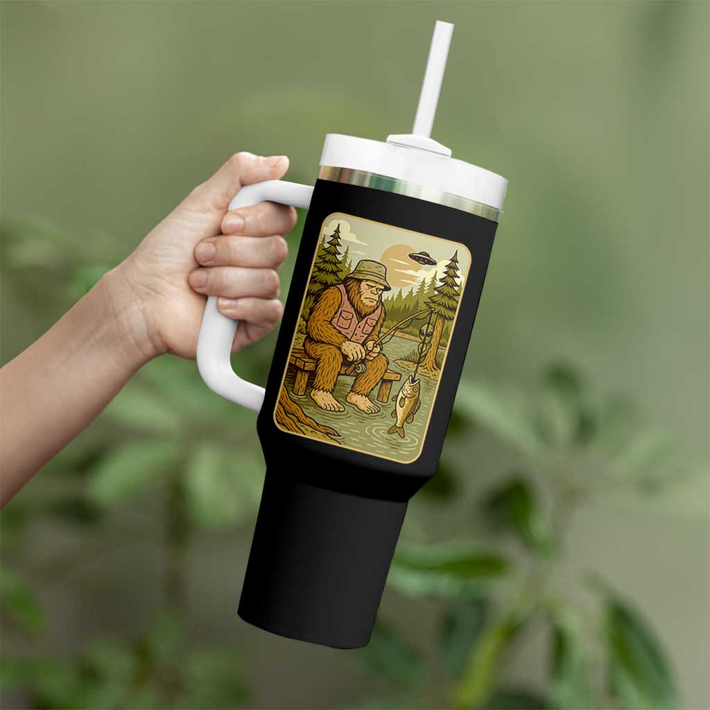 Funny Bigfoot Alien Tumbler With Handle Fishing Lover Gift