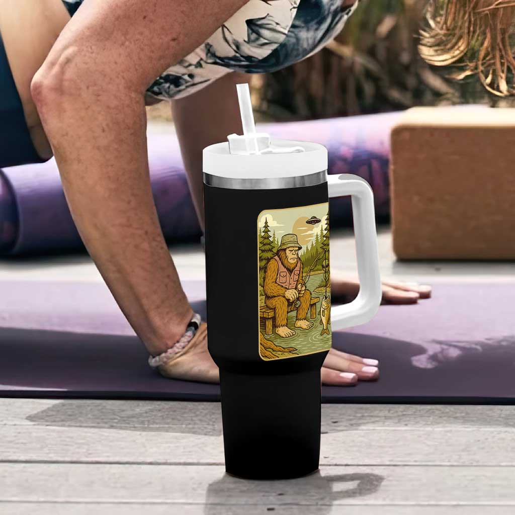 Funny Bigfoot Alien Tumbler With Handle Fishing Lover Gift