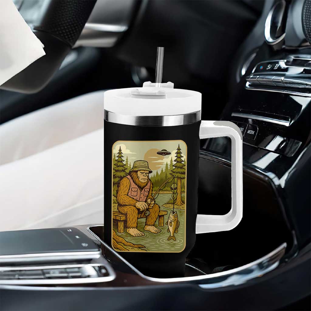 Funny Bigfoot Alien Tumbler With Handle Fishing Lover Gift