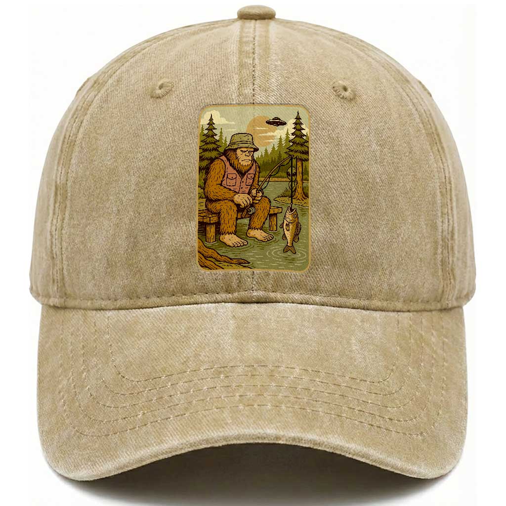 Funny Bigfoot Alien Washed Cotton Baseball Cap Fishing Lover Gift