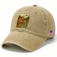 Funny Bigfoot Alien Washed Cotton Baseball Cap Fishing Lover Gift
