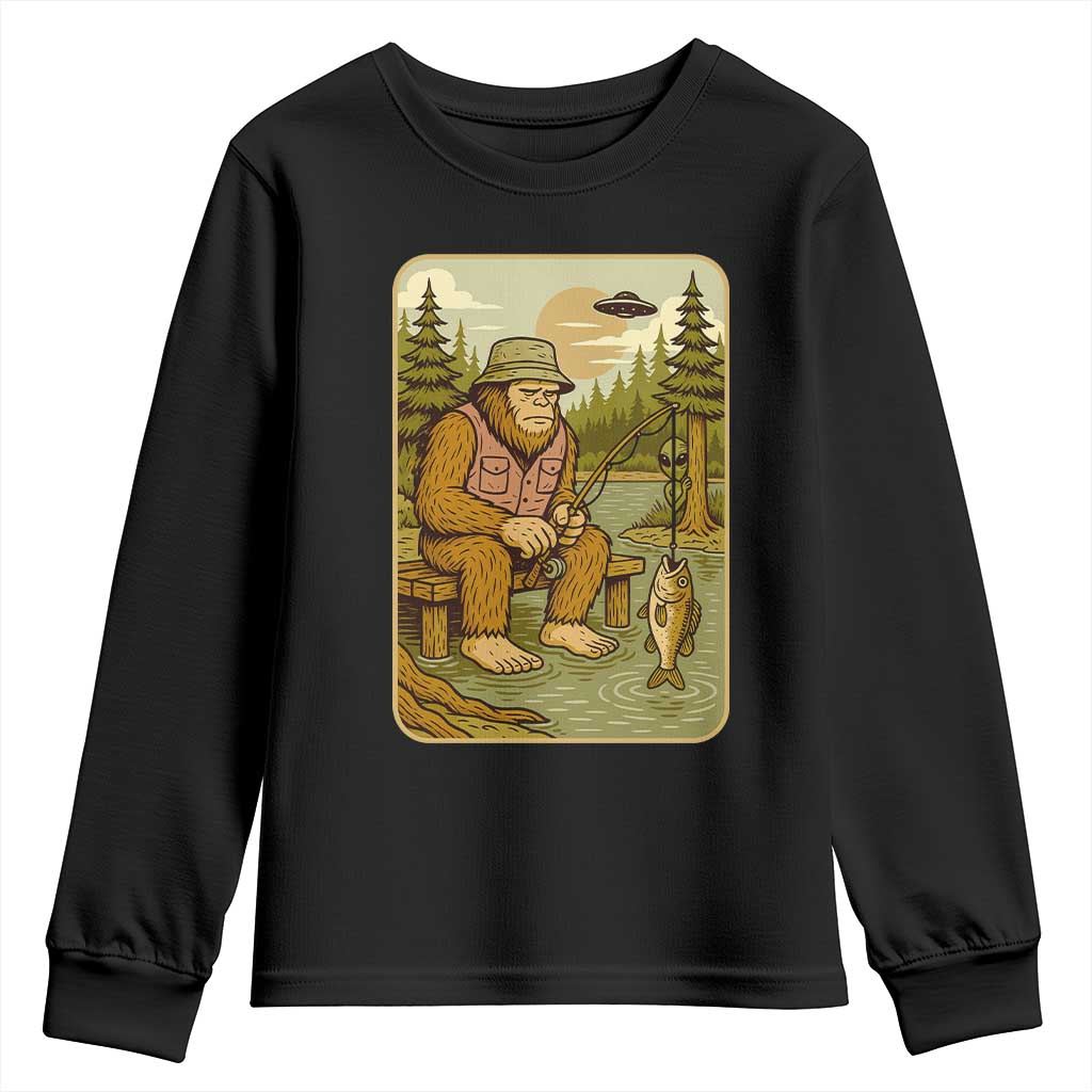 Funny Bigfoot Alien Youth Sweatshirt Fishing Lover Gift - Wonder Print Shop