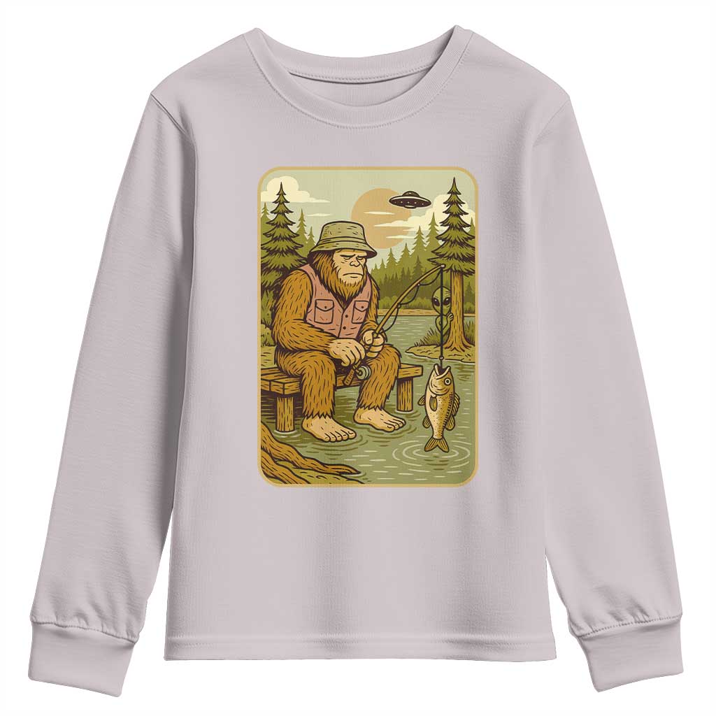 Funny Bigfoot Alien Youth Sweatshirt Fishing Lover Gift - Wonder Print Shop