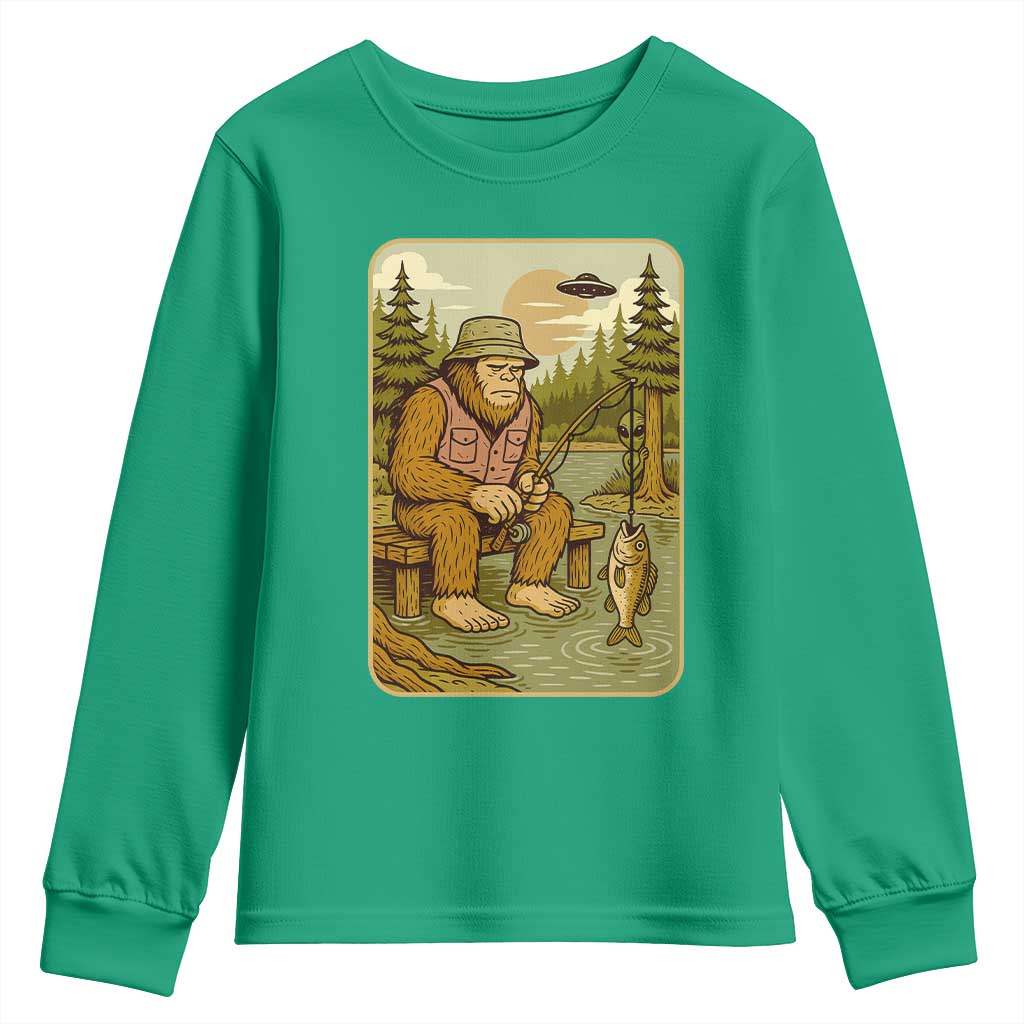 Funny Bigfoot Alien Youth Sweatshirt Fishing Lover Gift - Wonder Print Shop