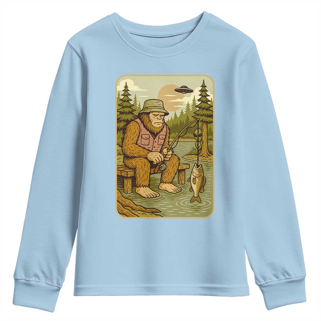 Funny Bigfoot Alien Youth Sweatshirt Fishing Lover Gift - Wonder Print Shop