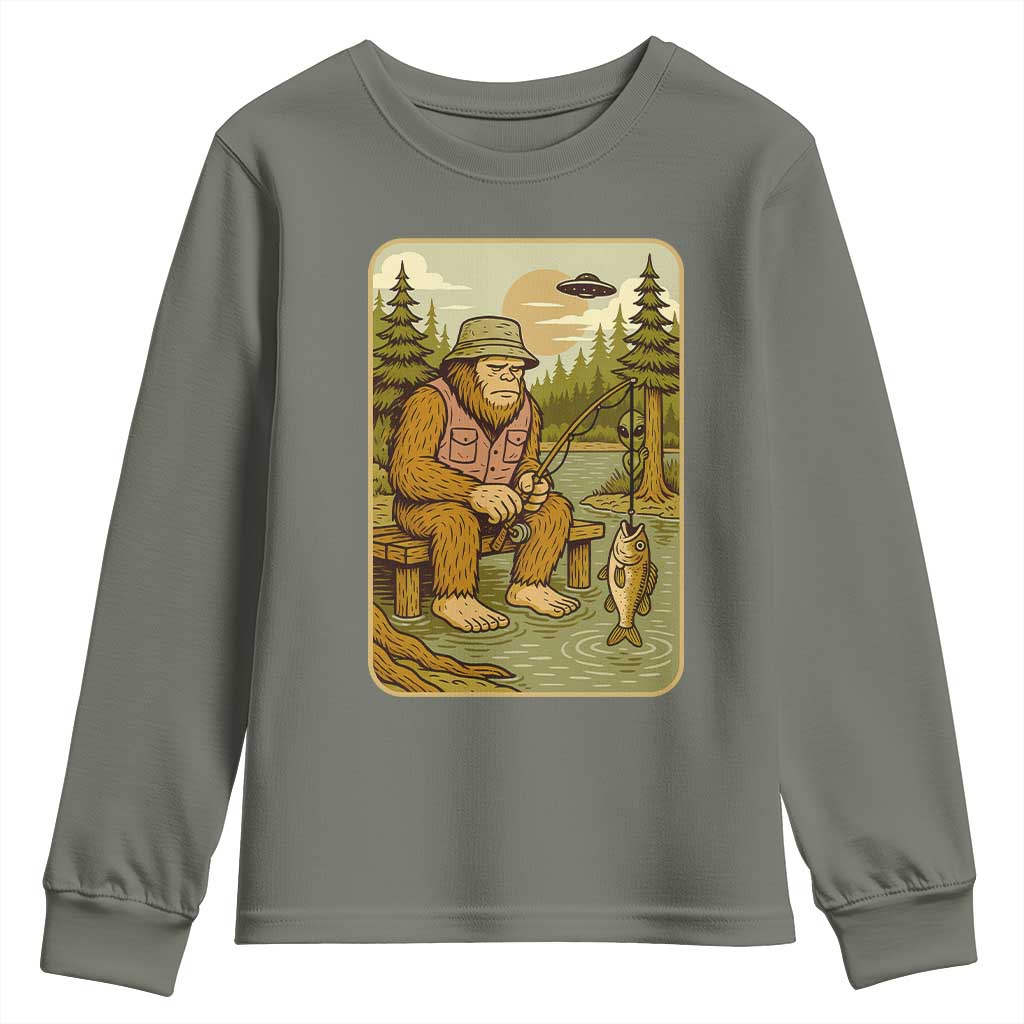 Funny Bigfoot Alien Youth Sweatshirt Fishing Lover Gift - Wonder Print Shop