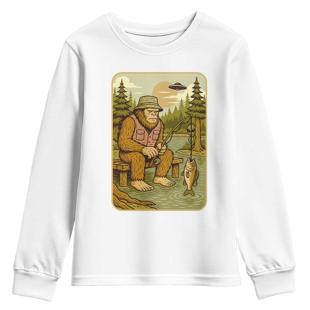 Funny Bigfoot Alien Youth Sweatshirt Fishing Lover Gift - Wonder Print Shop