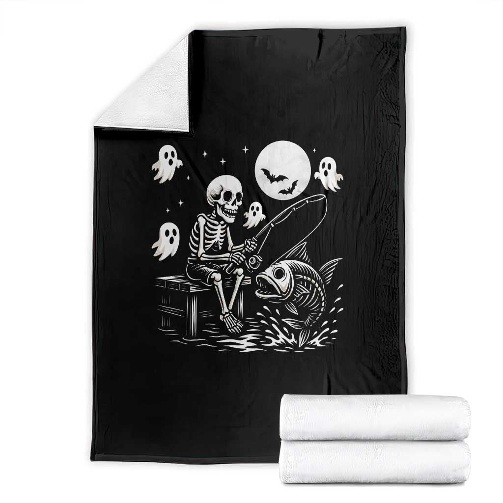 Halloween Skeleton Fishing Throw Blanket Funny Fisherman Gift - Wonder Print Shop