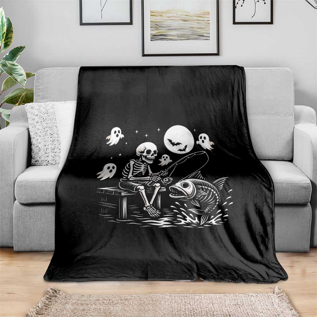 Halloween Skeleton Fishing Throw Blanket Funny Fisherman Gift - Wonder Print Shop