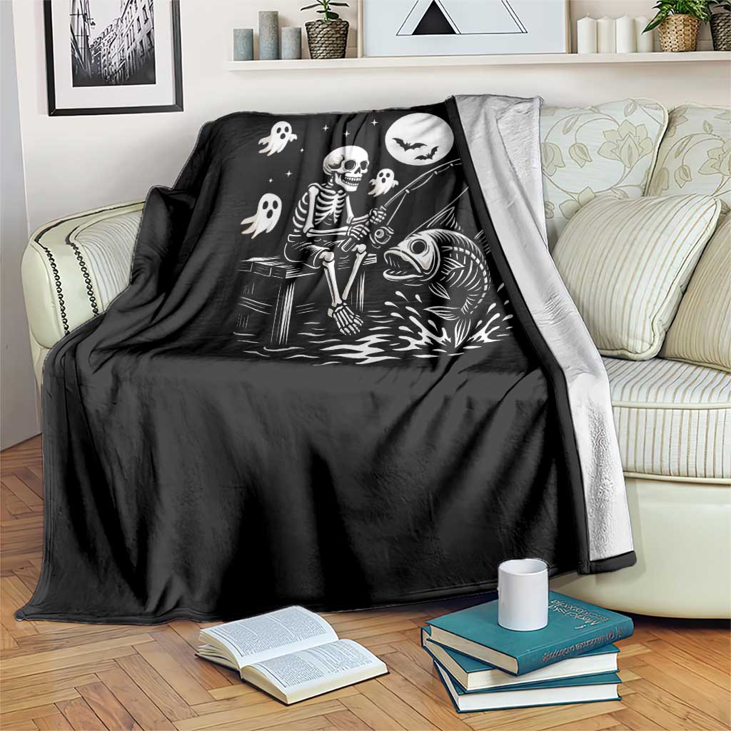 Halloween Skeleton Fishing Throw Blanket Funny Fisherman Gift - Wonder Print Shop