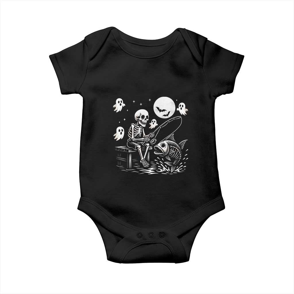 Halloween Skeleton Fishing Baby Onesie Funny Fisherman Gift - Wonder Print Shop