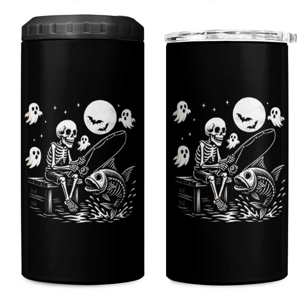 Halloween Skeleton Fishing 4 in 1 Can Cooler Tumbler Funny Fisherman Gift