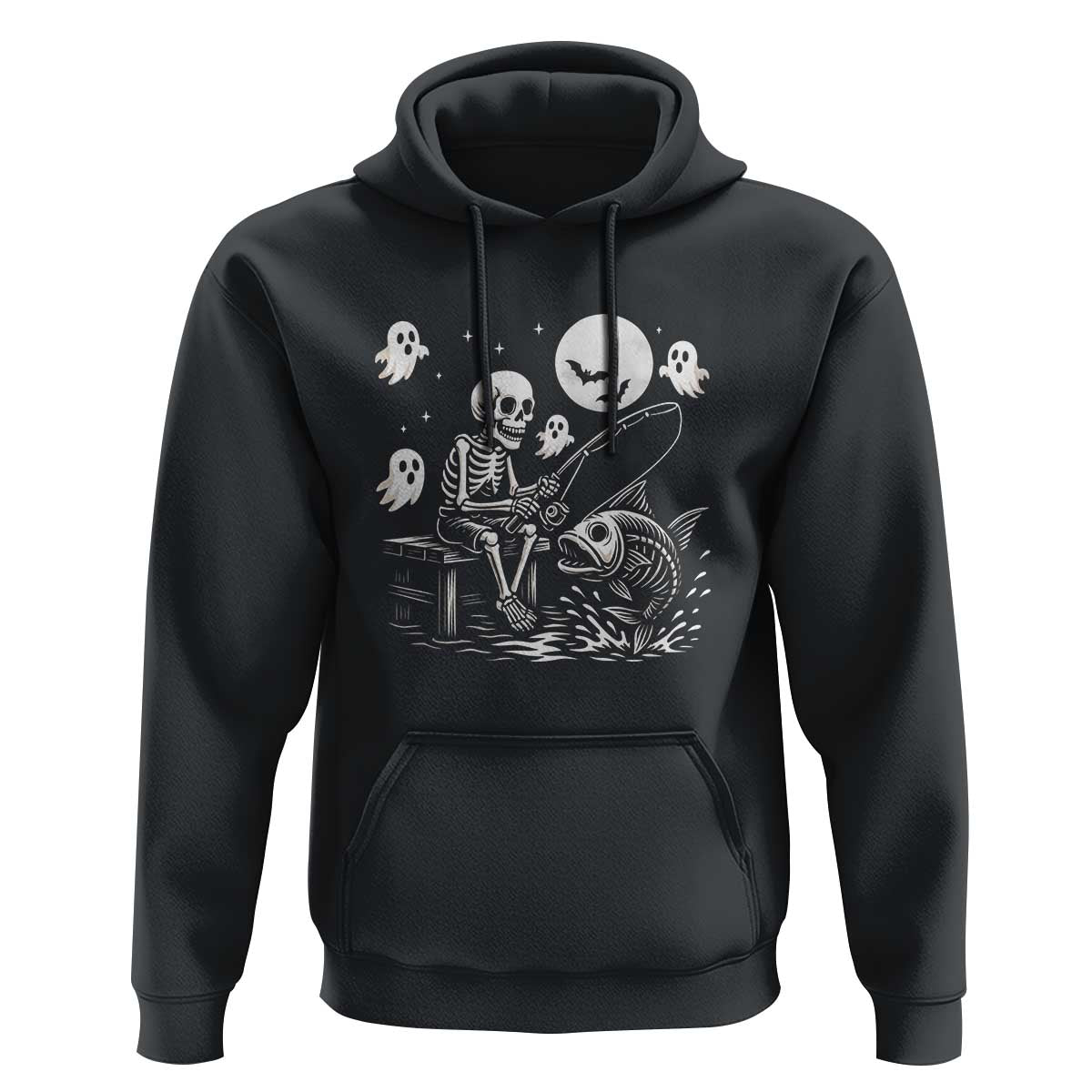 Halloween Skeleton Fishing Hoodie Funny Fisherman Gift - Wonder Print Shop