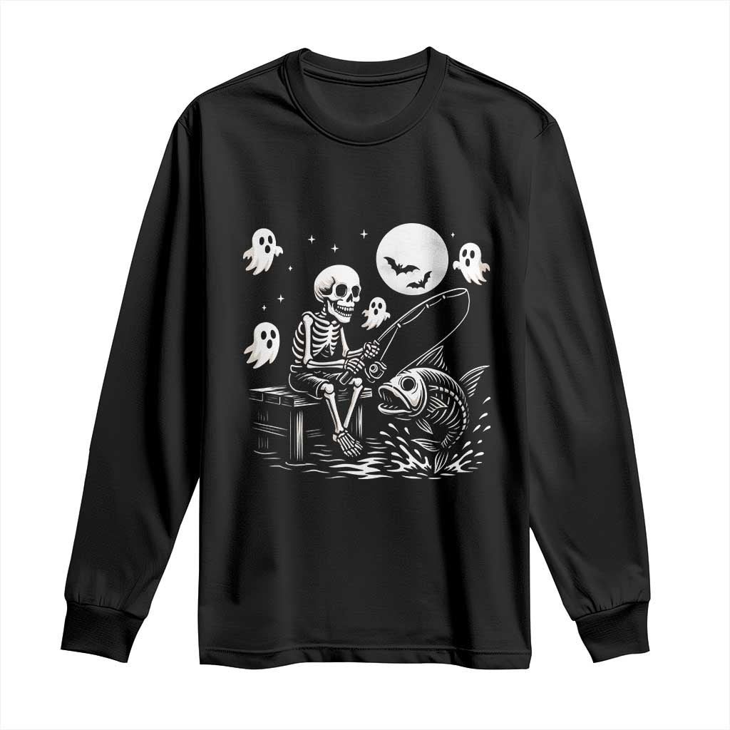 Halloween Skeleton Fishing Long Sleeve Shirt Funny Fisherman Gift - Wonder Print Shop