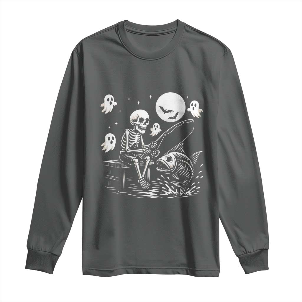 Halloween Skeleton Fishing Long Sleeve Shirt Funny Fisherman Gift - Wonder Print Shop