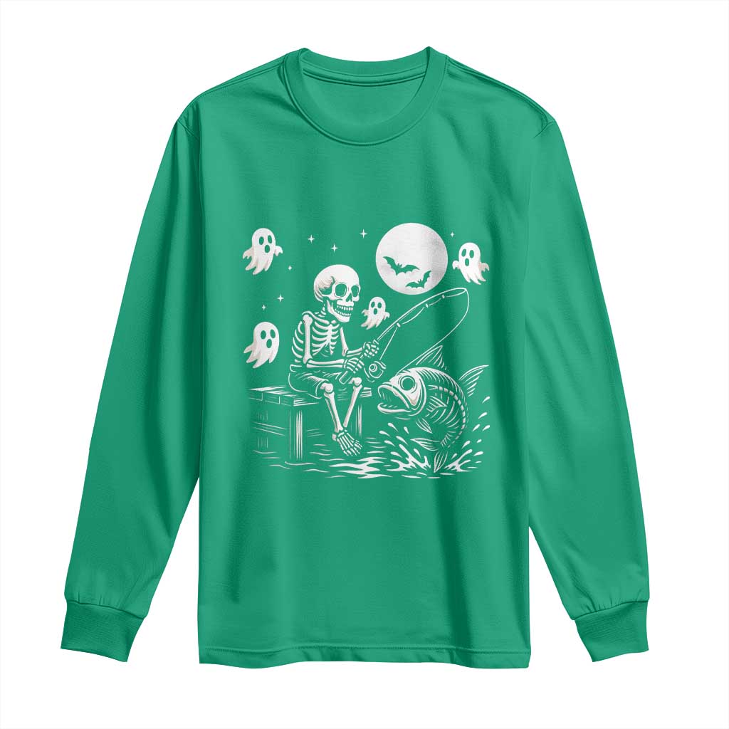 Halloween Skeleton Fishing Long Sleeve Shirt Funny Fisherman Gift - Wonder Print Shop